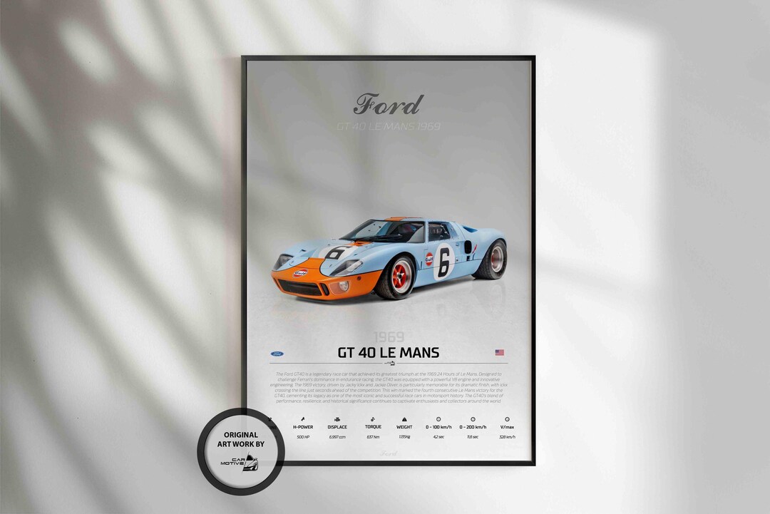Gt Racing Poster Ford GT40 Lemans 1969, Ford GT Lemans, Race Car Poster, Super Car ...