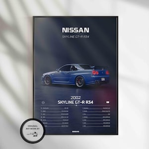 Nissan Skyline GTR R34 2002, Car Poster, Fast & Furious Poster, Super Car, Sportscar, Wall Art, Wall Decor, Wall Poster, Print Poster