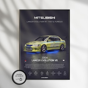 Mitsubishi Lancer Evolution 7 2004, Car Poster, Fast & Furious Poster, Super Car, Sportscar, Wall Art, Wall Decor, Wall Poster, Print Poster