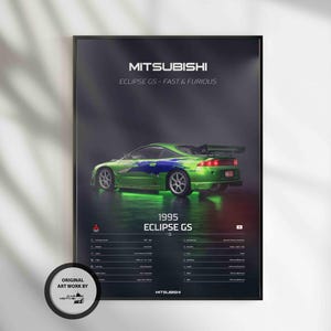 Mitsubishi Eclipse GS 1995, Car Poster, Fast & Furious Poster, Super Car, Sportscar, Wall Art, Wall Decor, Wall Poster, Print Poster