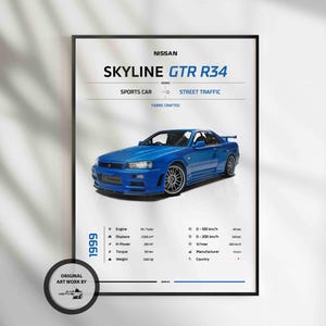 Nissan GT-R R34 1999, Nissan, Car Poster, Fast & Furious Poster, Super Car, Sportscar, Wall Art, Wall Decor, Wall Poster, Print Poster