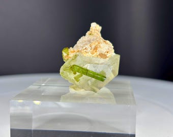 Turmalina verde (elbaíta) con cuarzo sobre matriz / Nuristán, Afganistán / Ejemplar mineral de colección