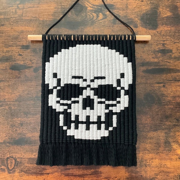 Skull Pixel Macrame Wall Hanging