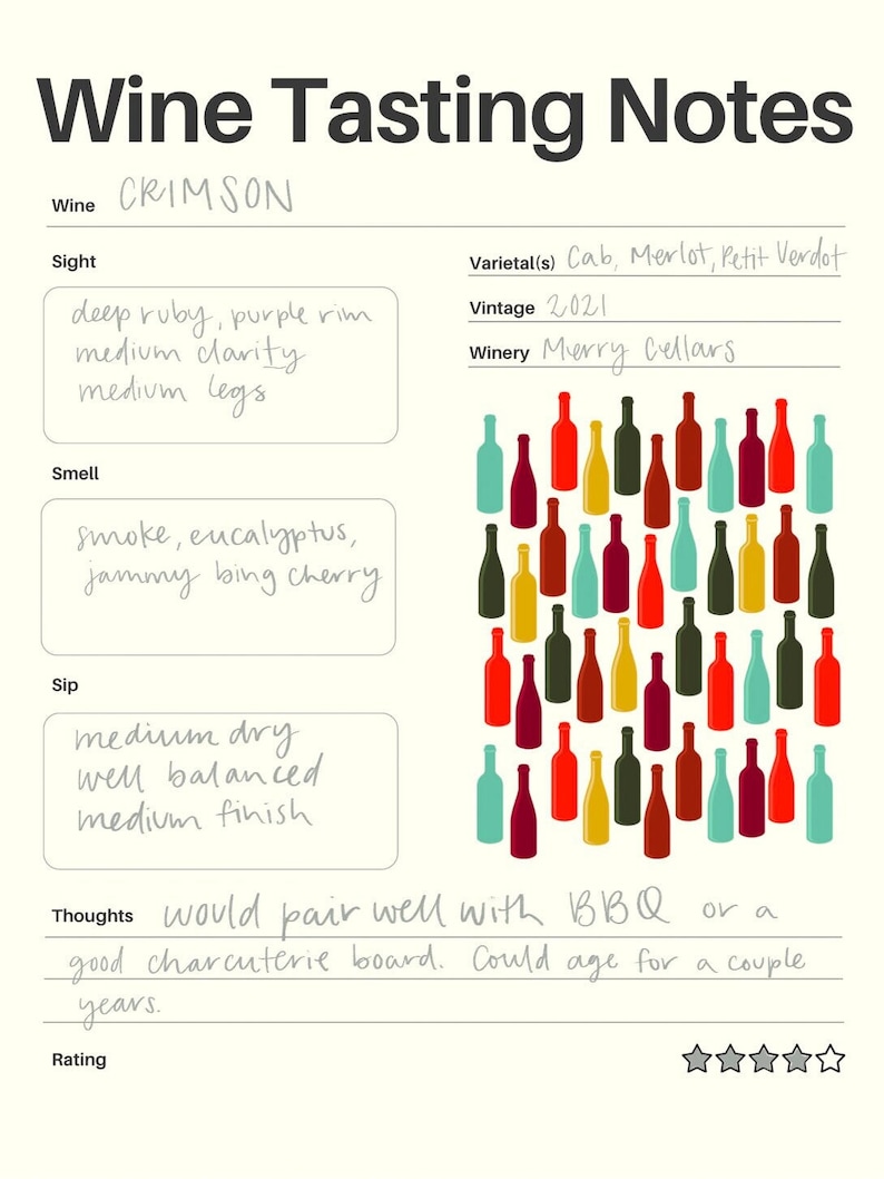 Printable Wine Tasting Notes - Etsy