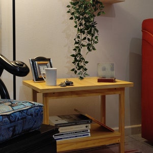 Unique  Plywood Side Table With Wooden Legs And Shelf - Rectangular Indoor Wooden Side Table For Living Room