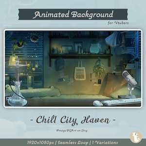 Havre de paix urbain | Fond animé pour Vtuber | Ressources pour Vtuber | Confortable | Fait main