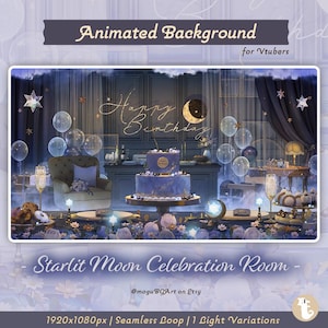 Salle de fête sous la lune étoilée | Fond animé pour Vtuber | Anniversaire | Noël | Nouvel An | Ressources pour Vtuber | Ambiance chaleureuse | Fait main | Célébration