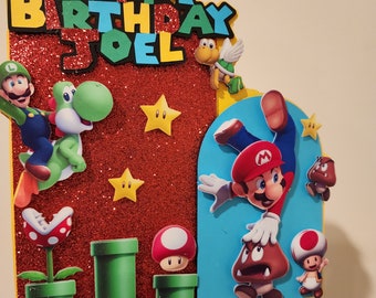 Super Mario Birthday Cake Topper, Custom Name & Age