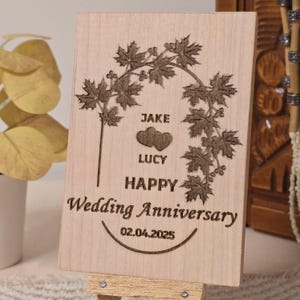 Biglietto di auguri personalizzato per anniversario di matrimonio in legno, inciso al laser, regalo per un giorno speciale, regali per lui e per lei, regalo personalizzabile, regali per la famiglia