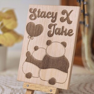 Gepersonaliseerde lasergegraveerde houten kaart liefhebbende panda's, speciaal dagcadeau stel, cadeaus voor hem en haar, aanpasbaar cadeau, Valentijnsdag