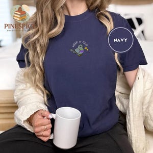 Keep It Coo Tee, Embroidered Funny Pigeon Shirt, Comfort Colors 1717, Cute Bird Lover T-Shirt, Urban Pigeon Gift, City Bird Tee