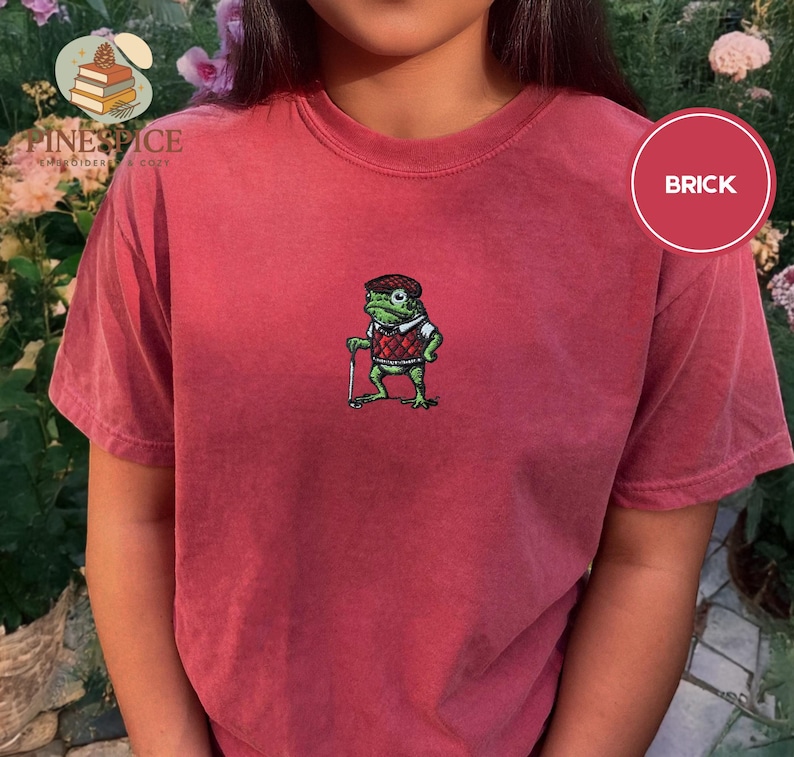 Golf Frog T-Shirt, Funny Embroidered Comfort Colors 1717, Cute Animal Golfer Tee, Whimsical Frog Shirt, Golf Lover Gift