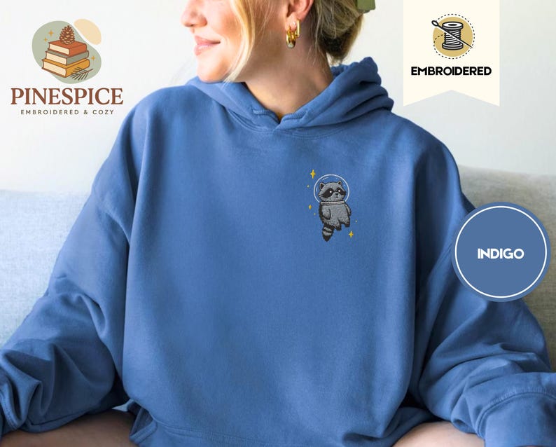 Space Raccoon Hoodie, Chaotic Cute Embroidered Gift, Gildan 18500
