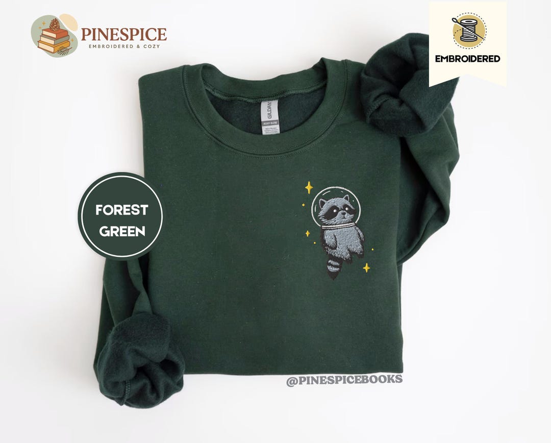 Space Raccoon Sweatshirt, Cute Raccoon Embroidered Crewneck