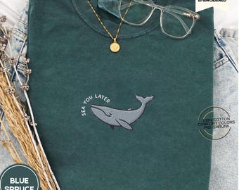 Sea You Later Broderad Val Comfort Colors® T-shirt, Söt Havssommartröja, Kokosflickaestetik, Strandliknande Marint Liv Gåva
