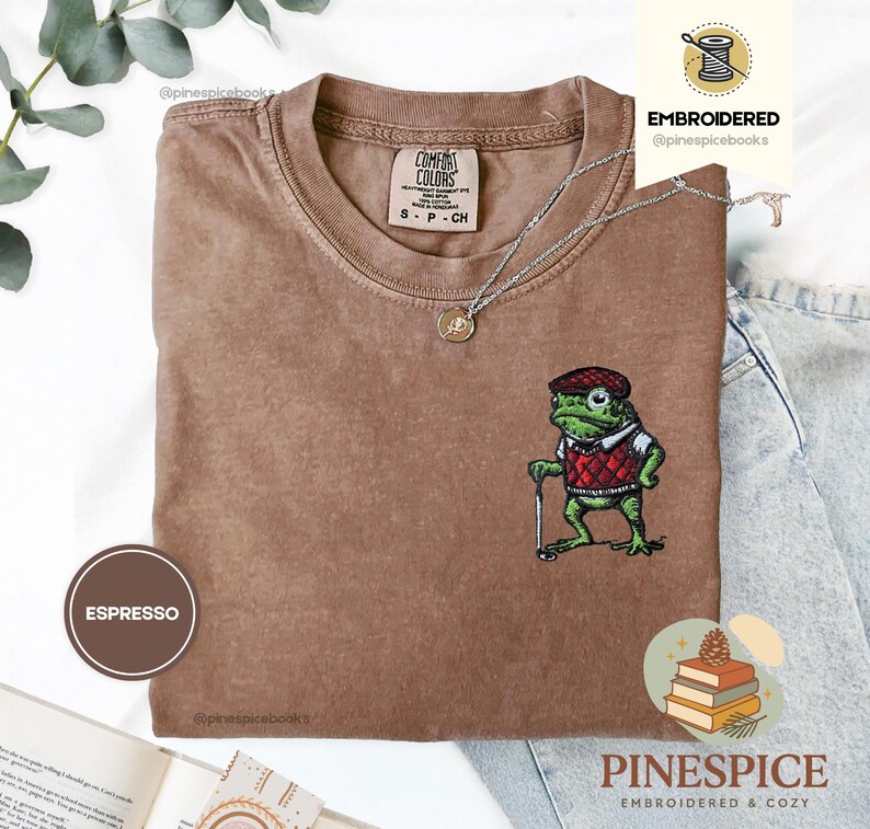 Golf Frog T-Shirt, Funny Embroidered Comfort Colors 1717, Cute Animal Golfer Tee, Whimsical Frog Shirt, Golf Lover Gift