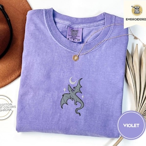 Embroidered Moon and Dragon Fantasy Book Shirt, Bookish Witchy Vibes