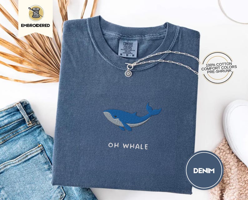 Oh Whale Embroidered Tee – Cute Funny Comfort Colors® Summer Shirt for Beach Days & Ocean Lovers