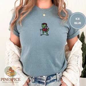 Golf Frog T-Shirt, Funny Embroidered Comfort Colors 1717, Cute Animal Golfer Tee, Whimsical Frog Shirt, Golf Lover Gift