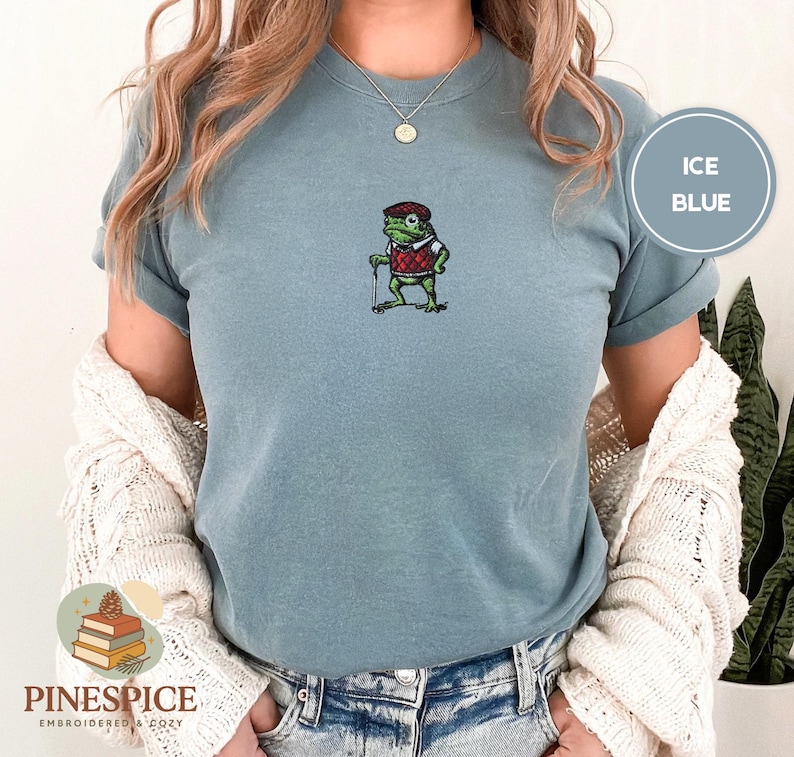 Golf Frog T-Shirt, Funny Embroidered Comfort Colors 1717, Cute Animal Golfer Tee, Whimsical Frog Shirt, Golf Lover Gift