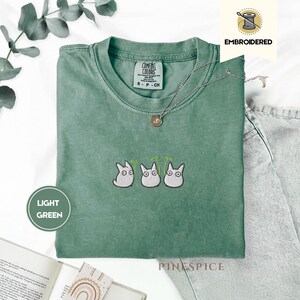 Chibi Totoros Embroidered Comfort Colors® Tee – Cute Forest Spirit Shirt, Cottagecore Anime Gift, Cozy Studio Anime inspired Top