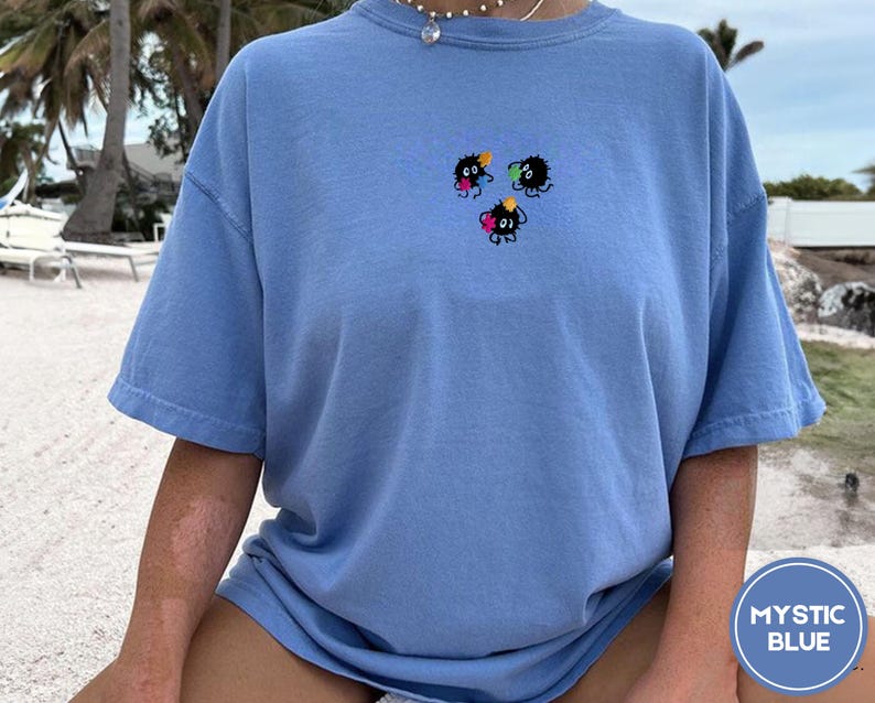 Soot Sprites Cozy Embroidered Comfort Colors® T-Shirt – Studio Inspired Cottagecore Tee, Cute Anime Aesthetic Shirt, Cozy Autumn Whimsy Gift