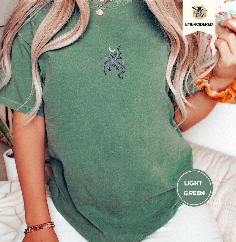 Embroidered Moon and Dragon Fantasy Book Shirt, Bookish Witchy Vibes