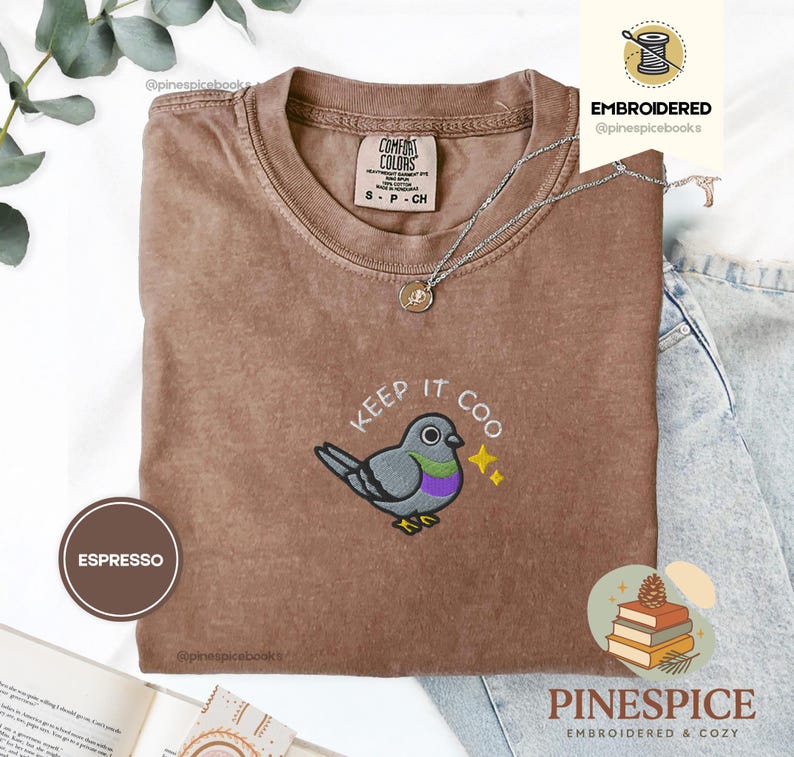 Keep It Coo Tee, Embroidered Funny Pigeon Shirt, Comfort Colors 1717, Cute Bird Lover T-Shirt, Urban Pigeon Gift, City Bird Tee