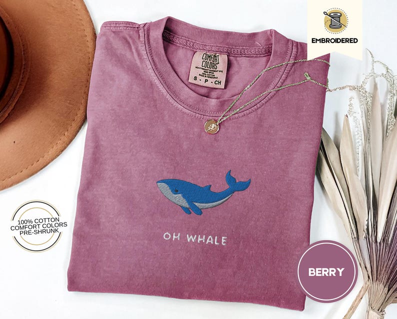 Oh Whale Embroidered Tee – Cute Funny Comfort Colors® Summer Shirt for Beach Days & Ocean Lovers