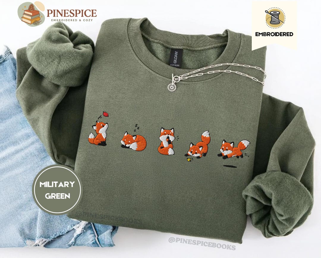 Cute Foxes Embroidered Gildan 18000 Sweatshirt - Etsy UK