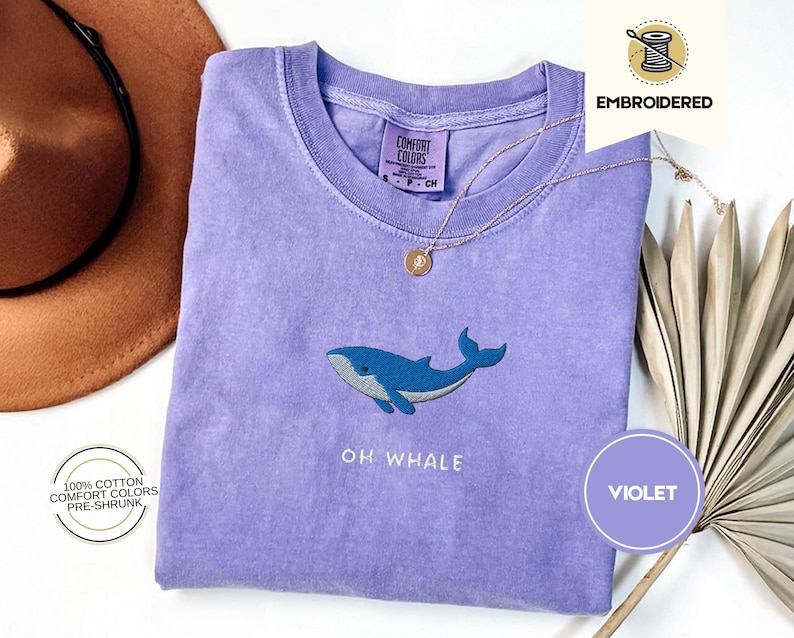 Oh Whale Embroidered Tee – Cute Funny Comfort Colors® Summer Shirt for Beach Days & Ocean Lovers