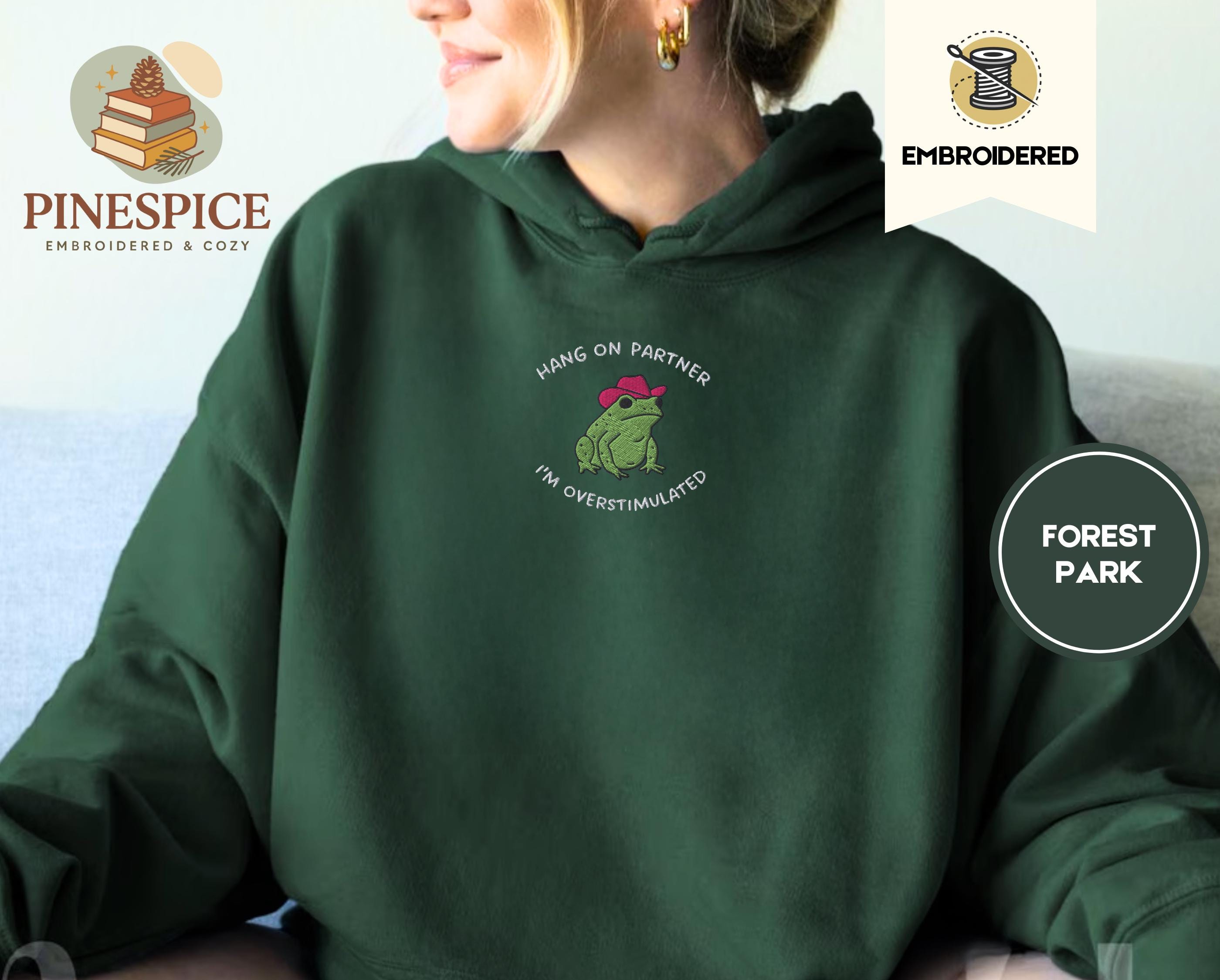 Hang on Partner Hoodie, Funny Cowboy Frog Embroidered Gift, Gildan