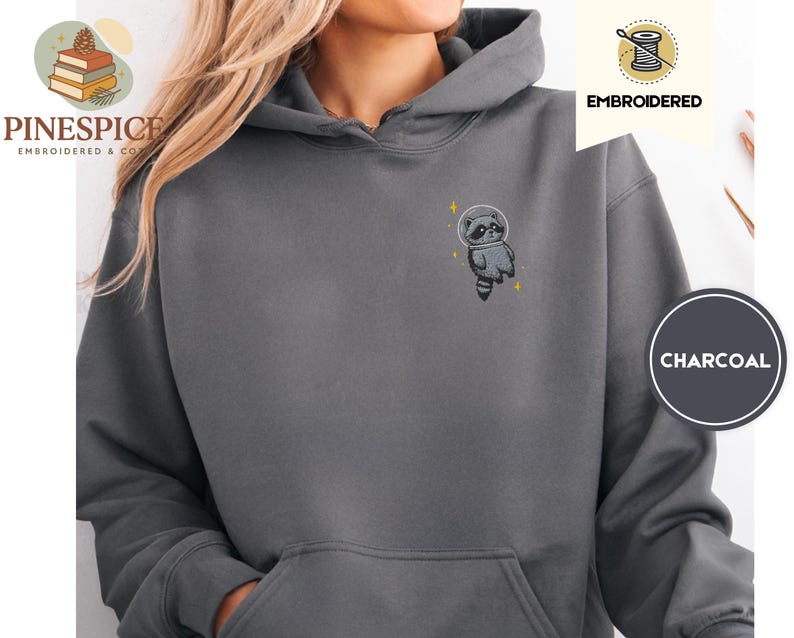 Space Raccoon Hoodie, Chaotic Cute Embroidered Gift, Gildan 18500