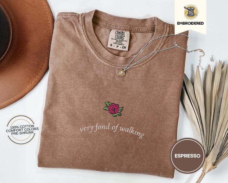 Embroidered pride and prejudice i'm very fond of walking quote, mr darcy elizabeth bennet jane austen tshirt gift for book lovers