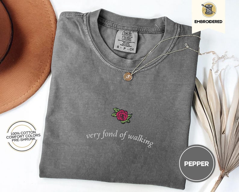 Embroidered pride and prejudice i'm very fond of walking quote, mr darcy elizabeth bennet jane austen tshirt gift for book lovers