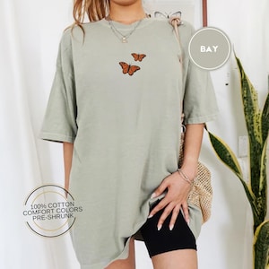 Butterfly Comfort Colors Tee, Embroidered Butterfly Shirt, Minimalist T-Shirt, Embroidered Tee, Embroidered Shirt, Custom Shirt, Retro Shirt
