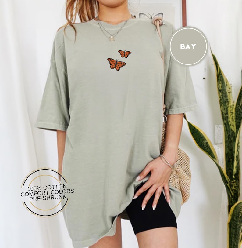Butterfly Comfort Colors Tee, Embroidered Butterfly Shirt, Minimalist T-Shirt, Embroidered Tee, Embroidered Shirt, Custom Shirt, Retro Shirt