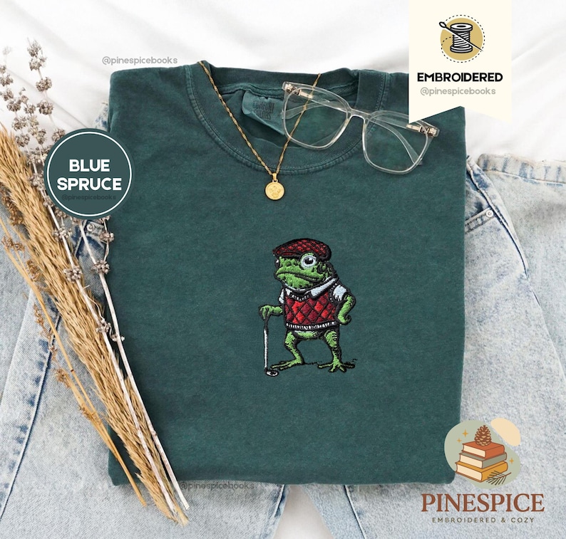 Golf Frog T-Shirt, Funny Embroidered Comfort Colors 1717, Cute Animal Golfer Tee, Whimsical Frog Shirt, Golf Lover Gift