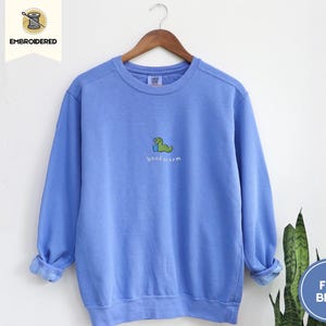 embroidered bookworm comfort colors sweatshirt, cozy fall sweater for book lovers, readers gift