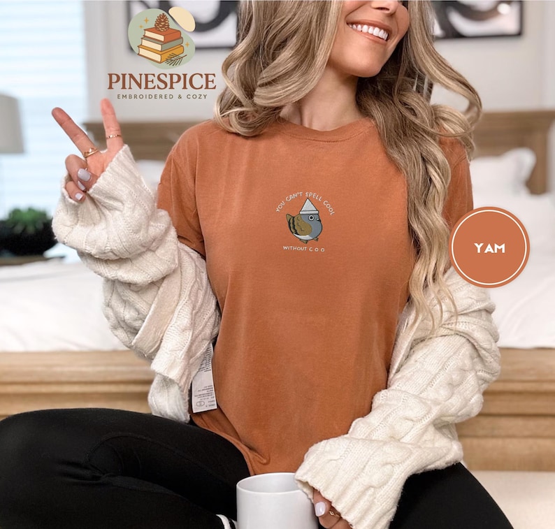 Can’t Spell Cool Without Coo Tee, Embroidered Pigeon Shirt, Funny Bird Lover T-Shirt, Comfort Colors 1717, Urban Birdwatcher Tee