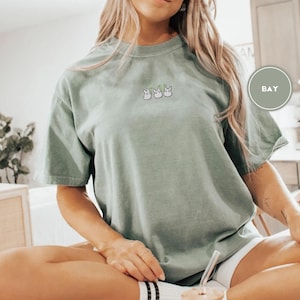 Chibi Totoros Embroidered Comfort Colors® Tee – Cute Forest Spirit Shirt, Cottagecore Anime Gift, Cozy Studio Anime inspired Top