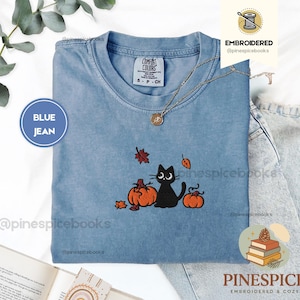 Black Cat Pumpkin Patch Embroidered Comfort Colors 1717 Shirt