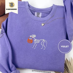 Skeleton Dog Trick or Treat Sweatshirt, Embroidered Halloween Dog Shirt, Comfort Colors 1566, Cozy Fall Pullover, Spooky Pet Lover Gift, Boo