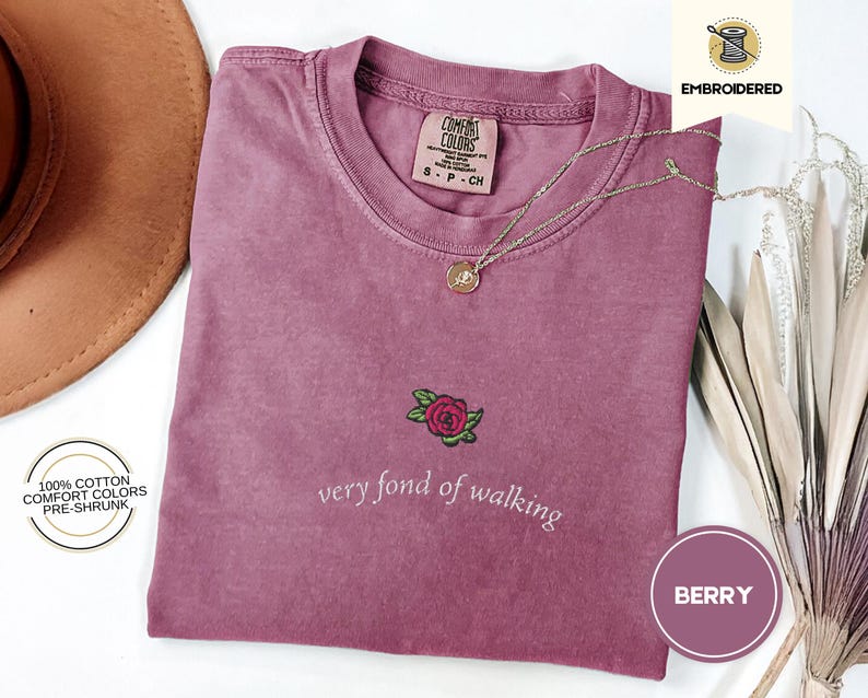 Embroidered pride and prejudice i'm very fond of walking quote, mr darcy elizabeth bennet jane austen tshirt gift for book lovers