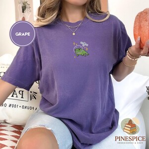 Space Frog Shirt, Embroidered Frog and Satellite Tee, Cute Space T-Shirt, Comfort Colors 1717, Cosmic Frog Gift, Whimsical Frog Tee