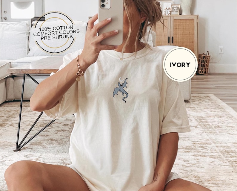 Embroidered Moon and Dragon Fantasy Book Shirt, Bookish Witchy Vibes