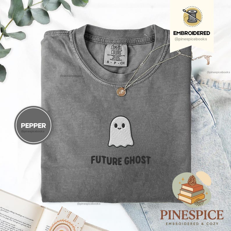 Future Ghost Tee, Embroidered Funny Ghost Shirt, Comfort Colors 1717, Spooky Cute T-Shirt, Goth Humor Tee, Ghostcore Aesthetic Shirt