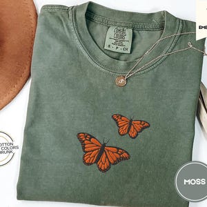 Butterfly Comfort Colors Tee, Embroidered Butterfly Shirt, Minimalist T-Shirt, Embroidered Tee, Embroidered Shirt, Custom Shirt, Retro Shirt