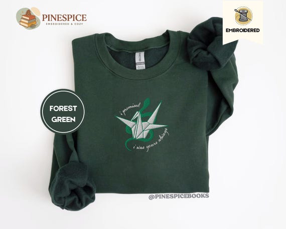 Dark Romance Sweatshirt, I Promised I Was Yours Always, Paper Crane and Snake, Embroidered Gildan 18000, Mannacled Dramione