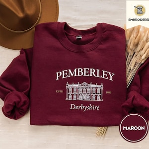 Bluza z kapturem Duma i uprzedzenie, haftowany okrągły dekolt Pemberley Estate, prezent Duma i uprzedzenie, książkowy pan Darcy Elizabeth Bennet